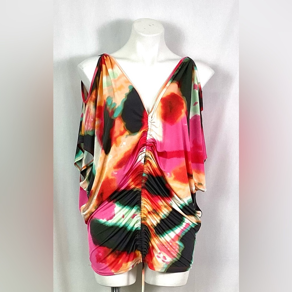 NWT-Orna Farho-Paris -abstract, multicolor designer blouse-size M